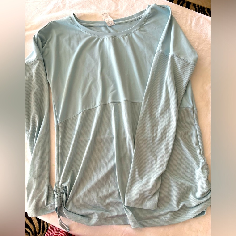 Fabletics Light Blue Long Sleeve Tee with Side Tie